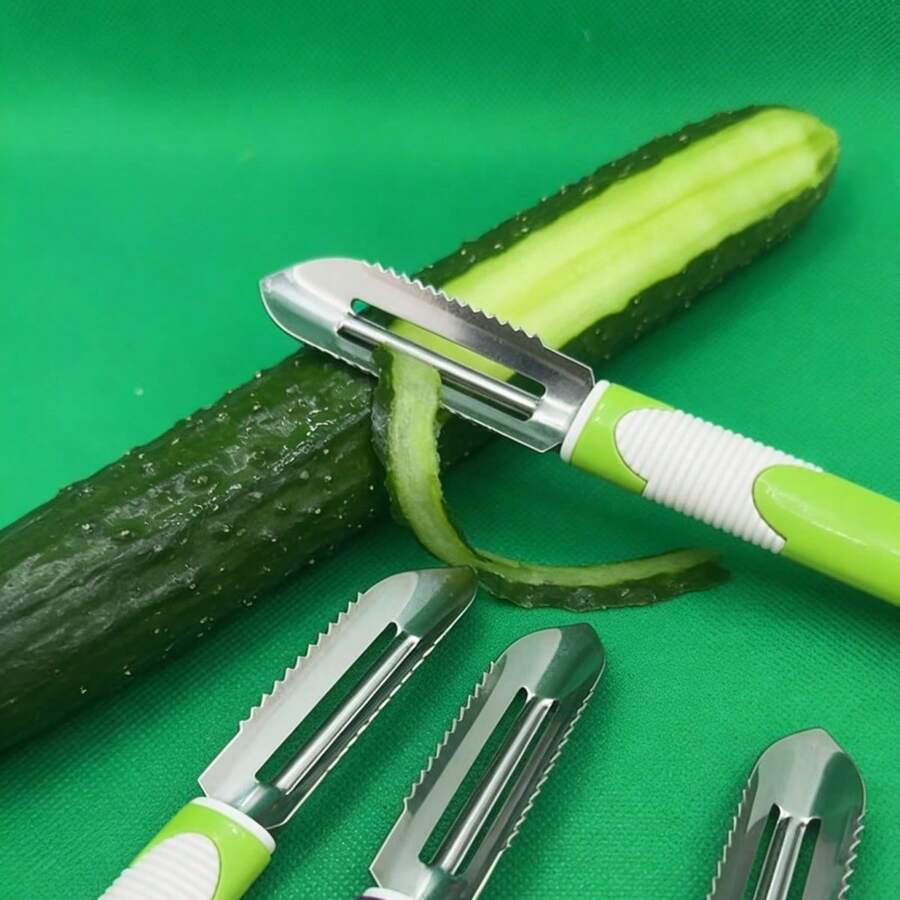 多功能不锈钢削皮器和土豆切片器 - 旋转双刀片，塑料手柄，高效家用及专业烹饪削皮器 - 彩色 - 查看 1