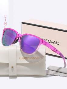 LINFEMAND 透明渐变镜框时尚太阳镜，轻盈舒适，街头风必备单品，驾驶防紫外线，百搭时尚太阳镜，节日礼物 - 彩色 - 查看 1