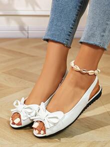 1 par de sandalias planas elegantes y lindas con lazo minimalista para adolescentes, de verano - Blanco - Ver 2