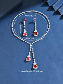 Bộ 3 dây chuyền pha lê kiểu tua rua giọt nước thời trang dành cho cô dâu và nữ, bộ trang sức thanh lịch phù hợp cho đám cưới, váy dạ hội cao cấp và các buổi tiệc sang trọng. - Hoa tai + Dây chuyền - Xem 11