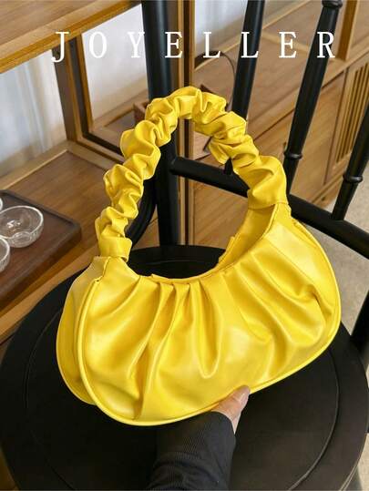 Fashionable High Cost-Effective Cloud Pleated Small Bag, Solid Color Shoulder Underarm Bag, Versatile Solid Color Handbag For Women, Yellow