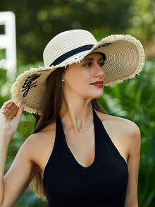 Women Solid Boho Straw Hat For Vacation Fashionable Women's Spring/Summer Beach Hat With Wide Brim, Sun Protection, And Personalized Woven Straw Hat For Travel And Vacation Bow - Wide-brim Straw Hat - View 9