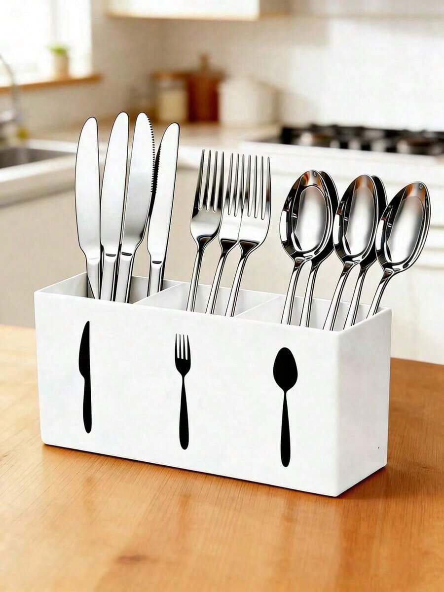 1pc Multi-Function Kitchen Utensil Organizer - Space-Saving Plastic Cutlery Holder, Can Store Spoons, Knives And Forks, Durable, Suitable Kitchen Countertop And Drawers, Home, Restaurant And Tabletop Storage - 白色 - 查看 1