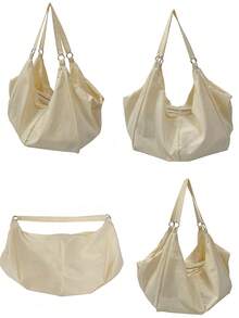 大容量纯色简约风格单肩包，优雅女士斜挎包，休闲百搭手提包，适合工作、学习、旅行 - 杏色 - 查看 11