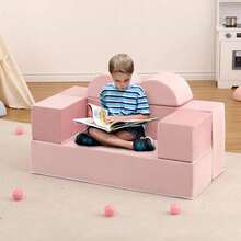 Sofá de juego infantil modular de 6 piezas, sofá de espuma para niños pequeños con funda extraíble - Rosa - Ver 1