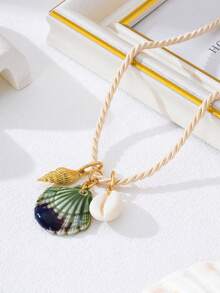 1件手工海星贝壳吊坠项链，海滩度假风饰品，饰有海洋生物吊坠和仿珍珠，适合春夏佩戴 - 項鍊 - 查看 4