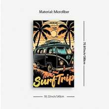 1pc Sun&Surf Retro Bus Beach Towel, American Surfing Style, Perfect For Travel And Photo Shooting - 58gh - View 10