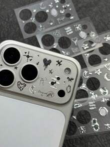 Alloy Camera Lens Protector Silver Metallic Cute Y2K Decorative Stickers Compatible With Iphone 17 Pro & 17 Pro Max Cute Y2K Star Moon Heart Self-Adhesive Lens Protector Decals, Bling Phone Camera Frame Decor.1 X Decorative Sticker + 3 X Camera Lens Protectors Spring Birthday Gift - Metal Heart - View 9