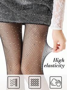 1pc Women's Shiny Fishnet Stockings, High Elastic Breathable Mesh Leggings, Rhinestone Fishnet Tights, Suitable For Spring/Summer Daily Wear - Multicolor - View 4