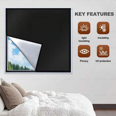 1pc 100% Portable Blackout Curtain, No Drilling Needed Full Blackout Window Cover, With Adhesive Temporary Blackout Shade, Suitable For Bedroom, Dorm, Travel