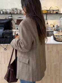 TF.MLN 女士休闲格子外套，春秋季 - 卡其色 - 查看 4
