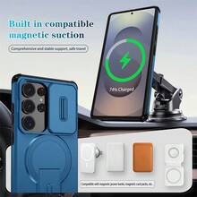 可折疊支架手機殼，附可滑動相機蓋，適用 Galaxy S26Ultra S25Ultra S24Ultra S23Ultra S22Ultra /A17/A26/A36/A55/A37/A57/A56/A16，相容 S24/S24 FE/S25/S25/S25 FE 與 8 9 10 A PRO，磨砂質感防震保護手機殼，滑蓋手機殼，時尚手機殼，手機配件，夏季禮物 - 藍色 - 查看 7
