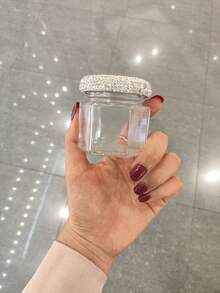 1pc Transparent Glass Storage Jar With Artificial Rhinestone Decor, Elegant Sealed Jewelry & Small Items Container, Ideal Travel & Gift Choice - Silver - View 5