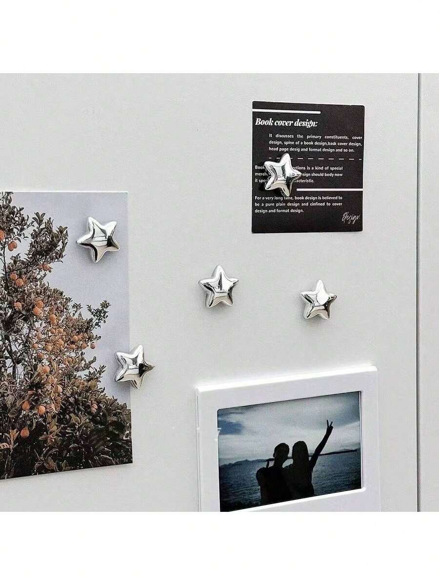 1/3/5Pcs Happy Silver Star Fridge Magnets, Sound Insulation Magnetic Stickers, Decorative Refrigerator Magnets For Kitchen Home Decoration, Ideal For Daily Decor, Christmas Halloween Housewarming Gifts - Multicolor - View 1