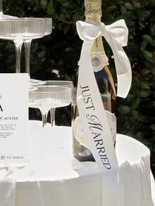 5/1pc Wedding Decoration Ribbon Set, Bride & Bridesmaid Decorative Ribbons, White & Champagne Wine Glass Ribbons, Wedding Table Decor, "Just Married" Wedding Ribbon, Polyester Champagne Bottle Ribbons, Suitable For Wedding Favors, Bachelorette Party, Bridal Shower, Anniversary, Wrist Decor, DIY Bow Decoration - Multicolor - View 7