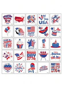 25/50pcs Independence Day Theme Temporary Tattoo Stickers, Perfect For 250th Independence Day Celebration Party. These Temporary Tattoo Stickers Are Great Fun And Unique Party Favors Or Holiday Decorations. - Multicolor - View 7