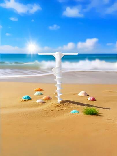 1 pieza Poste de sombrilla de playa en espiral blanco, Estaca tipo T de 22 mm de diámetro, Adecuado para carpas y sombrillas, Estaca de plástico resistente y duradera para arena o suelo, Poste de sombrilla de playa esencial para camping y jardín al aire libre