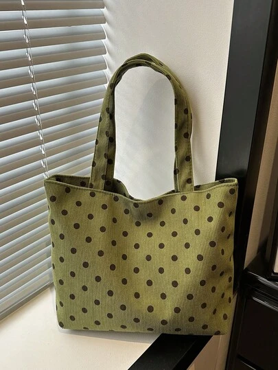 Strawberry Print Tote Bag, Cute Style Tote Bag, Fashion Large Capacity Versatile Shoulder Bag For Women, Corduroy