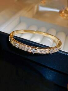 Elegant Four Leaf Clover  Rhinestone Decorated Bracelet For Women, Copper Chain Casual Jewelry, Perfect Gift For All Seasons, Daily Wear Fashion Accessory - Bạc - Xem 6