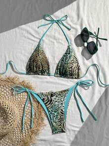 2025 Sexy Vintage Leopard Print Pattern Bikini 2 Pieces Set For Women Vacation Beach Summer - màu xanh lá - Xem 1