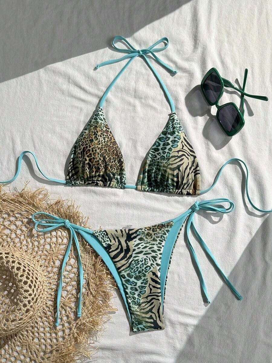 2025 Sexy Vintage Leopard Print Pattern Bikini 2 Pieces Set For Women Vacation Beach Summer - màu xanh lá - Xem 1