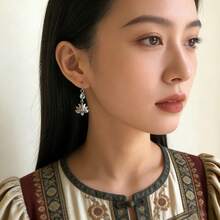 复古莲花水滴吊坠耳环，女士款，低过敏性波西米亚风格配饰，新款中国风优雅日常佩戴饰品 - 耳環 - 查看 7