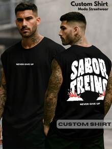 Oversized Sleeveless Streetwear Tank Top With Gym Phrase, Viral Flavor, Workout Print, Bodybuilding Style, 100% Cotton - màu đen - Xem 1