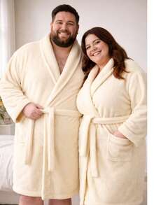 Plus Size Microfiber Soft Bathrobe - Beis - Ver 1