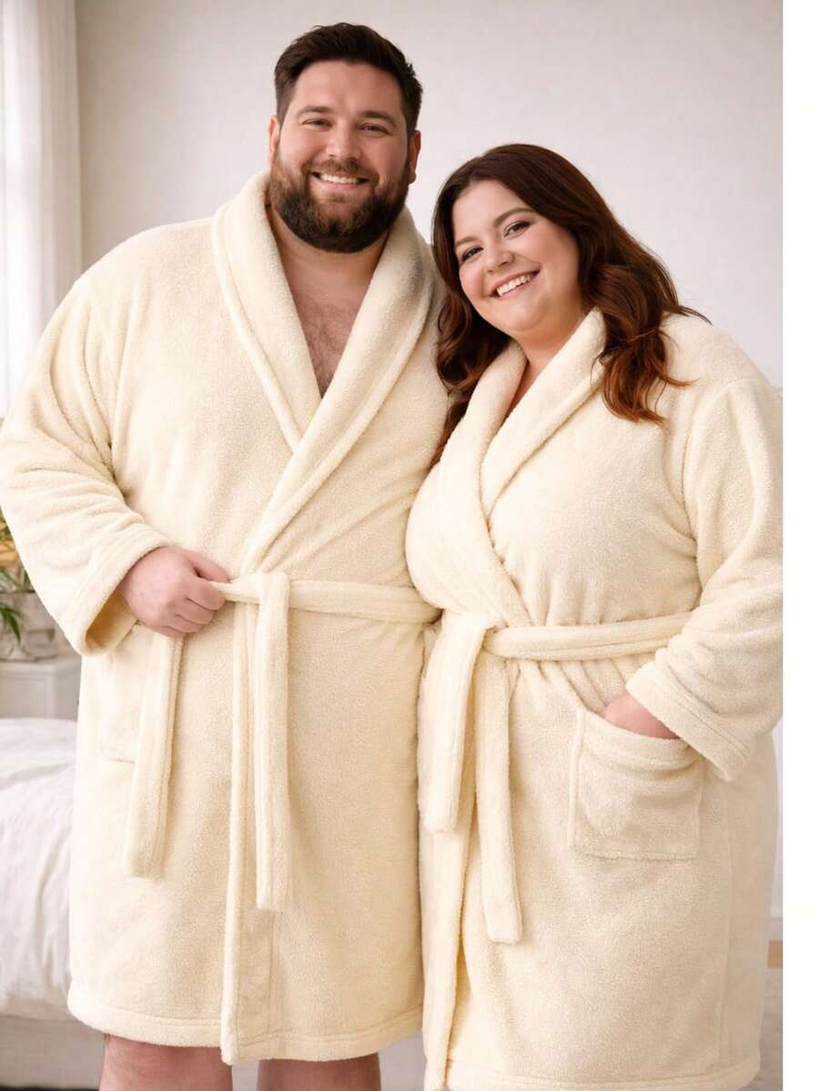 Plus Size Microfiber Soft Bathrobe - Beis - Ver 1
