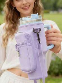 1pc Portable Water Bottle Bag With Phone Pocket, Fits /Maeky 40oz (Approx. 1134ml) Water Bottle, With Handle And Adjustable Shoulder Strap, Compatible With Cup Accessories - Multicolor - View 11