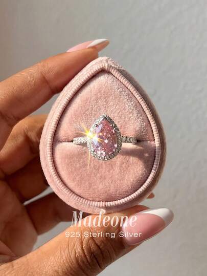 1pc 925 Sterling Silver European And American Style Luxurious Teardrop Cubic Zirconia Ring, Suitable For Women's Daily Wear, Engagement Ceremony, Dating, Gift For Girlfriend Or Best Friend