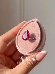 MADEONE 1件可愛超亮水滴形單鑽戒指，適合女性上班、約會與日常配戴 - 紅鑽 - 查看 4