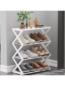 4-Tier Stackable Folding Plastic Shoe Rack - Space-Saving X-Shaped Storage Organizer, Suitable For Entryway, Hallway, Bedroom And Dorm, Black, Easy Assembly, Plastic Design, Shoe Storage Organizer, Practical Rack - Multicolor - View 6