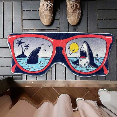 浴室海洋动物图案地垫，可爱鲨鱼图案卧室地毯，吸水性超细纤维，超级柔软，趣味防滑浴室地毯，夏季