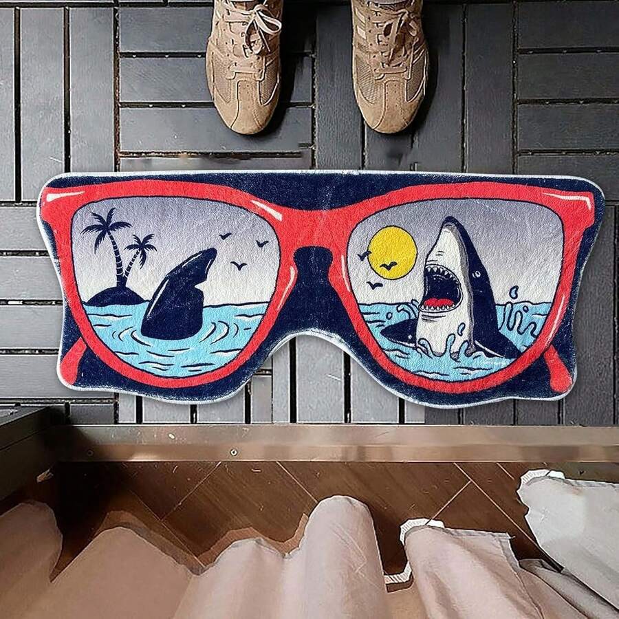 浴室海洋动物图案地垫，可爱鲨鱼图案卧室地毯，吸水性超细纤维，超级柔软，趣味防滑浴室地毯，夏季 - 可愛鯊魚圖 - 查看 1