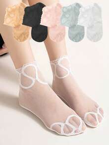 1/5/10 Pairs Of Lolita Women Fashion Invisible Lace Thin Hollow Mesh Non-Slip Shallow Transparent Socks - Multicolor - View 2