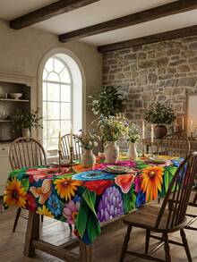 1pc Vibrant Floral Tablecloth, Polyester, Machine-Made, 6 Sizes, No Wrinkles, Perfect For Birthdays, Parties, And Holidays - Indoor & Outdoor Use, Home Decor, Party Table Cover | Vibrant Table Setting | Durable Tablecloth, Tablecloth Home Decor ,Table Cloth,Kitchen Wedding ,Wedding Table, Centrepiece Room Decor , Vintage Decor - Multicolor - View 11