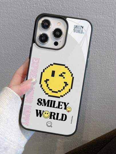 Smiley World Expression 二合一马赛克笑脸彩绘图案直边防震手机壳保护套，兼容苹果