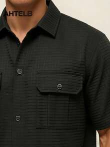 AHTELB Men's Casual Short Sleeve Shirt, Lightweight Breathable Solid Color Button-Up Shirt, Regular Fit Suitable For Daily Commute, Sports, Beach, Pool Party And Casual Wear - Black - View 4