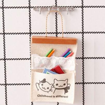 Doll House Storage Bag, Wall Hanging Storage Bag, Wall Storage Bag, Cat & Heart Shape, Study Desk Wall Storage Bag! Doll House Stationery & Tool Storage Bag, Doll House Miniature Toys! Micro Toys!
