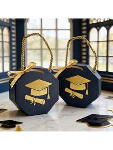 10pcs Graduation Cap Shaped Candy Gift Box Set, Ideal For Packaging Chocolates During Graduation Ceremonies. These Octagonal Mini Handled Gift Boxes Are Perfect For Parties - Multicolor - View 4