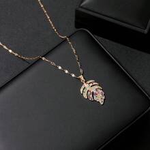 Women Pendant Necklaces - Silver Mixed-color Leaf Necklace - View 6