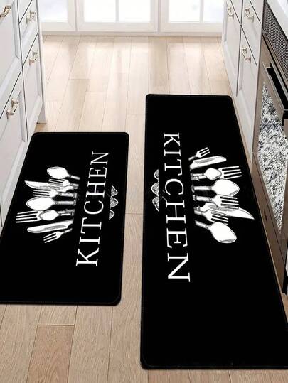 1pc Cutlery Pattern Silica Gel Floor Mat, Indoor Doormat, Bathroom Mat, Kitchen Mat, Absorbent Quick-Dry, Room Decor, Anti-Slip Durable, Trimmable, Easy Clean, Washable Carpet, Home Decor, Floor Decoration & Protection