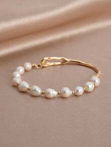1 Pc 18K Gold Plated Natural Pearl Casual Bracelet For Women, Suitable For Daily Wear, Mother's Day, Valentine's Day, Wedding, Birthday Gift - 彩色 - 查看 3