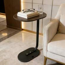 Habitdesign Mesa Auxiliar En Forma De C Marrón Oval Coffee Table Retro Mesita De Sofá Industrial Rústico Estructura De Metal Side Table Ideal para Sala/Dormitorio/Estudiar/Departamento 40x28x60CM - Marrn - Ver 5
