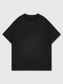 Men's Summer Fashion Minimalist Street English Slogan Graphic Print Round Neck Short Sleeve-Shirt |     Basic Style Street Casual Tee, Boyfriend/Husband UHAO,Herren Tshirt,Sommer,T Shirts,Herren Sommer Outfit,Father And Son Outfit,Casual Parent-Child Outfits, And Versatile,Daily Outfits For Young Men - Black 2 - View 4