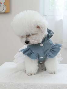 PETCIRCLE 1件宠物连衣裙，可爱猫狗裙 - 藍色 - 查看 5