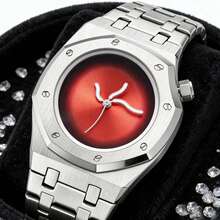 1 chiếc đồng hồ đeo tay nam màu bạc sang trọng, thiết kế bất đối xứng, dây thép, máy quartz, phù hợp cho công sở, các sự kiện xã hội, làm quà tặng. - Một cỡ - Xem 5