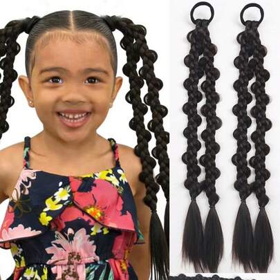 Tóc giả bện tay 2 lọn, dài 18 inch, làm từ sợi tổng hợp chịu nhiệt cao, thích hợp cho bé gái sử dụng hàng ngày.