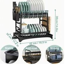Kitchen Dish Drying Rack – Large Capacity With Drain Board - 黑色 - 查看 6